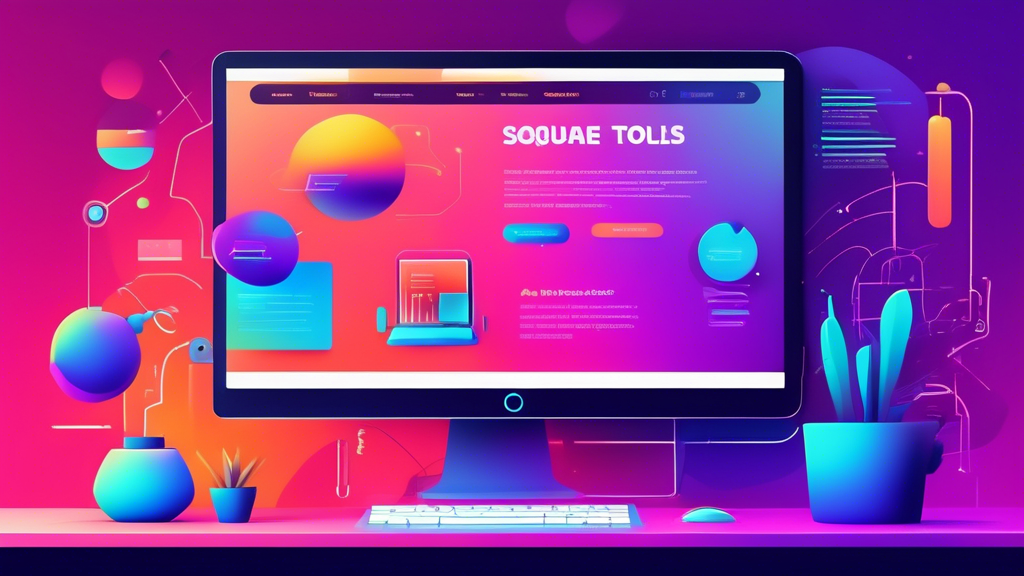 Create an image of a futuristic workspace with a sleek computer screen displaying various top free landing page creator tools like Wix, WordPress, Squarespace, and Elementor. The workspace should be modern and minimalist, emphasizing creativity, productivity, and innovation in digital design.